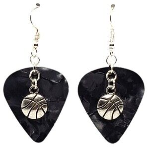 Basketball Charm on Guitar Pick Earrings - Choose Color - Handmade in USA